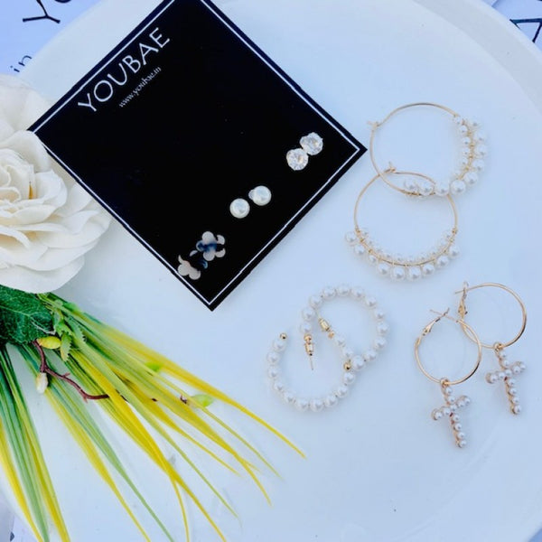 Set Of Earings Pearl Cross