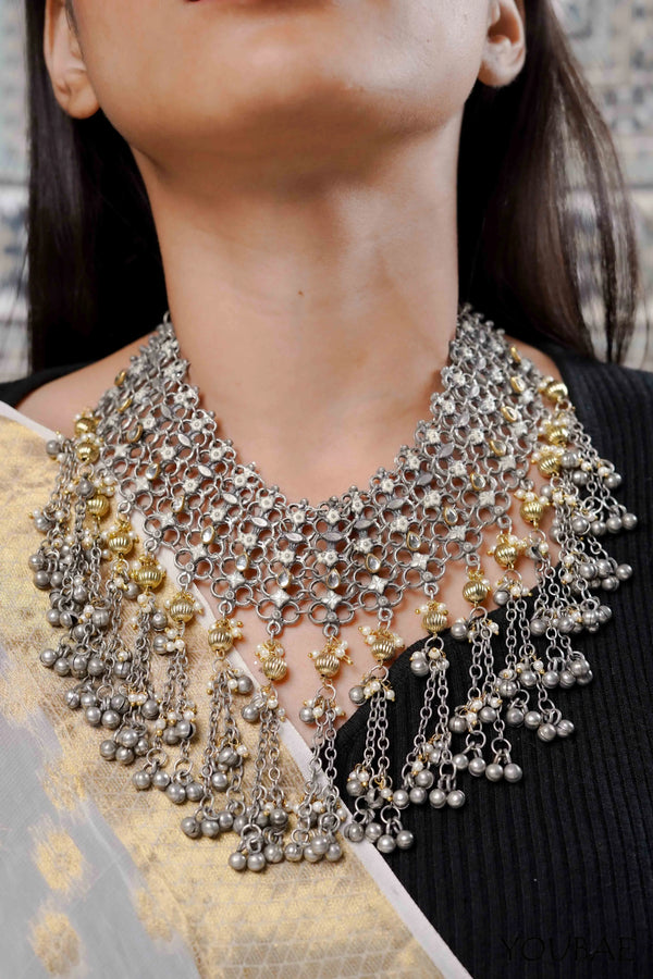 Amina Bohemian Oxidised Neckpiece Set-With Matching Earrings