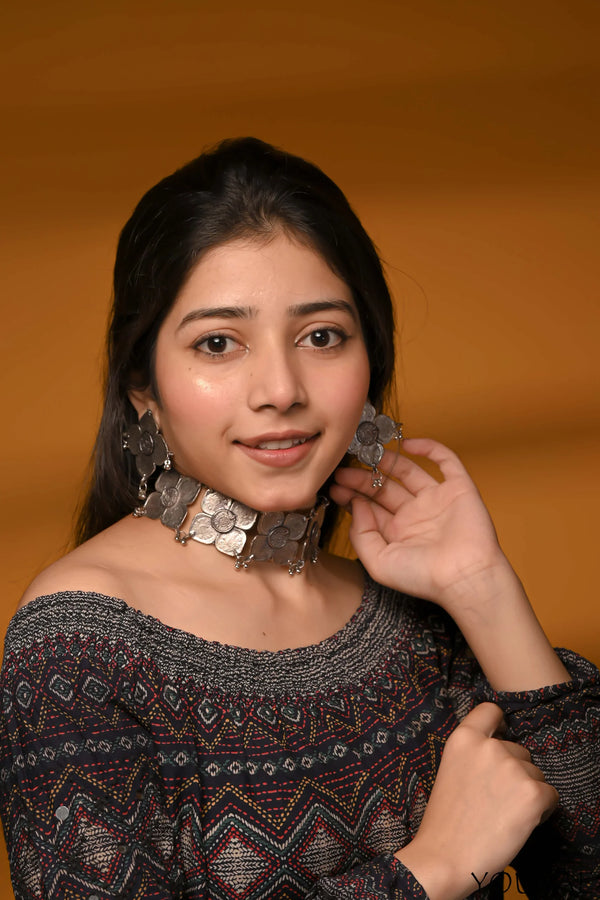 5 Paisa Coin Choker Set - with matching earrings