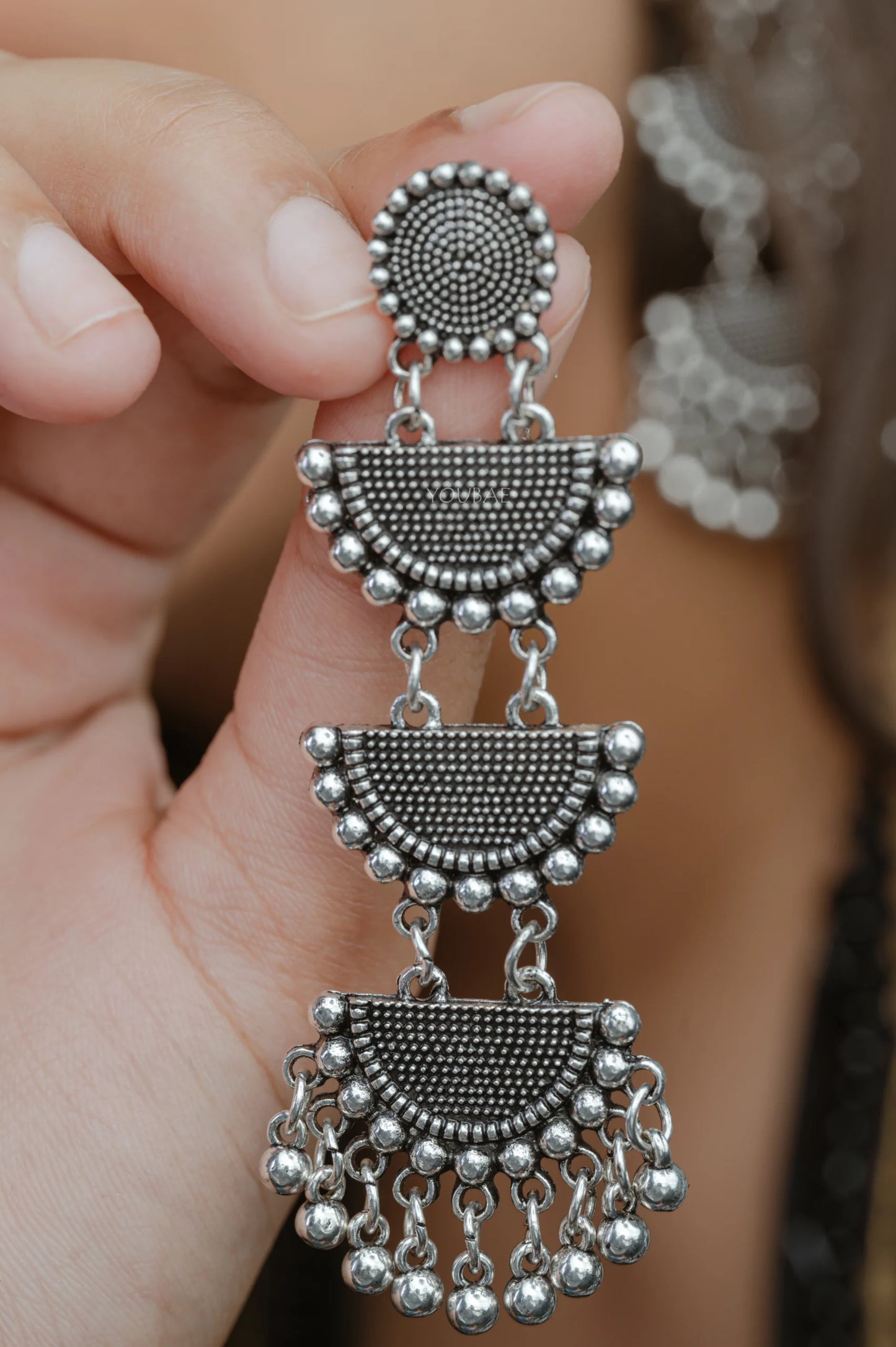 Moon Ghungroo Earrings-Silver