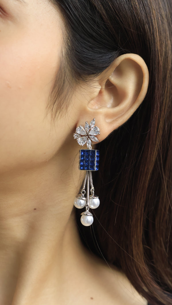 Naria Invisible Stone Setting Pearl Drop Earrings