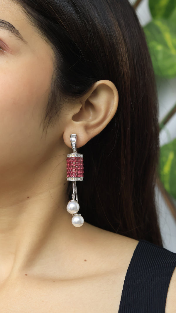 Arina Invisible Stone Setting AD Pearl Earrings