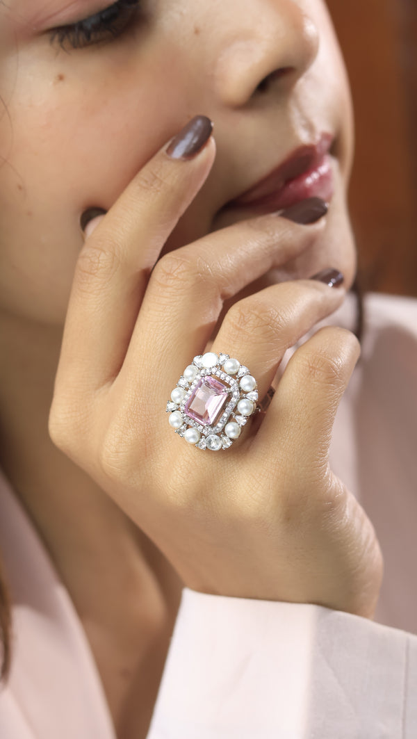 Grania Free Sized Adjustable AD Pearl Ring