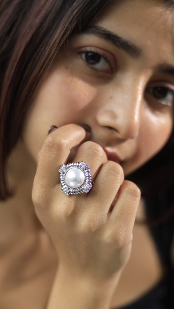 Yahvi Free Sized Adjustable AD Pearl Ring