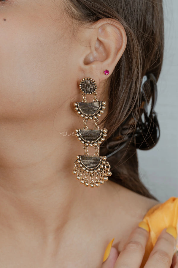 Moon Ghungroo Earrings-Golden