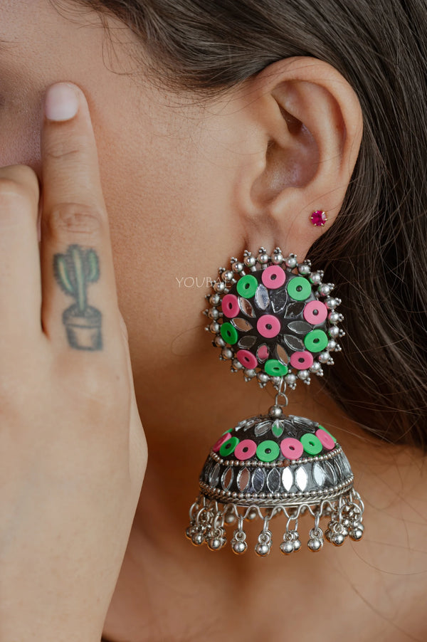 Pink & Green Jhumka