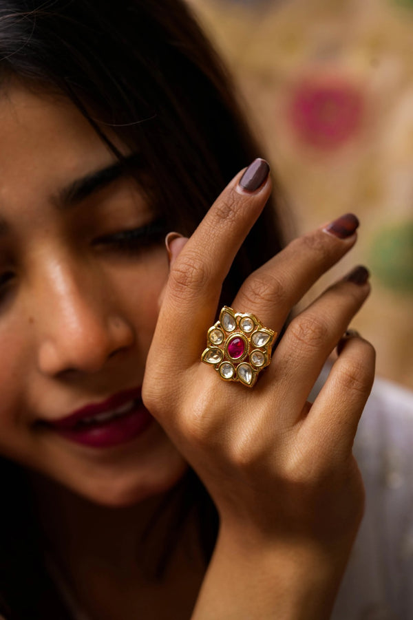 Udita Kundan Gold Plated Adjustable Ring