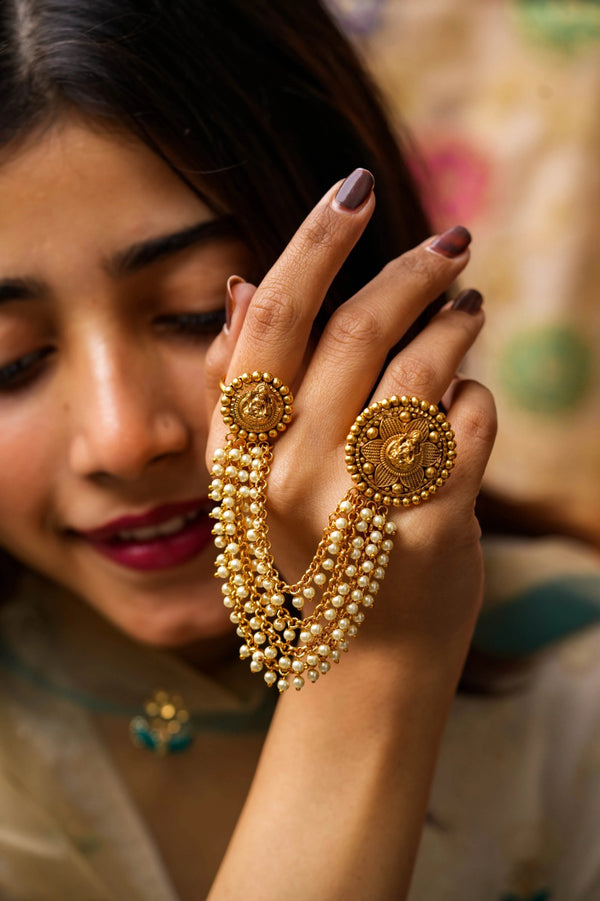 Omysha Gold Plated Two Finger Adjustable Ring