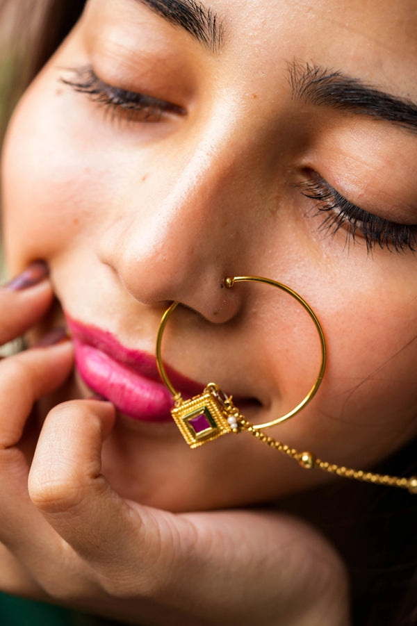 Ridhija Gold Plated Kundan Nath