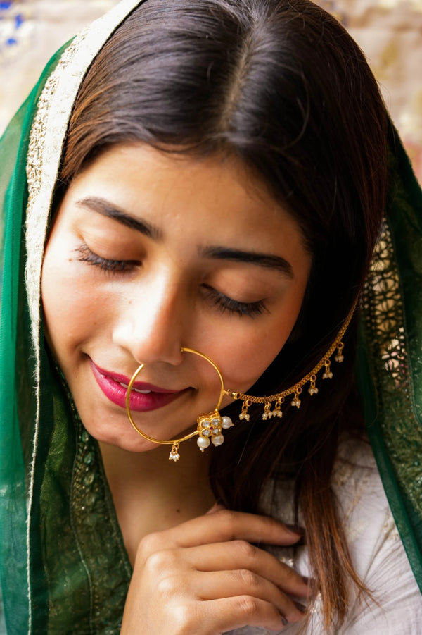 Oviya Gold Plated Kundan Nath