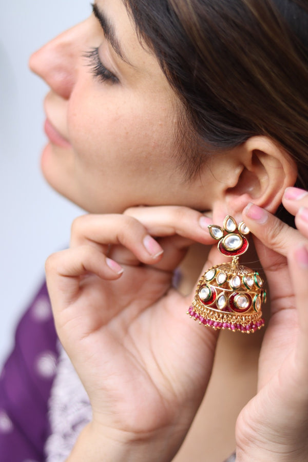 Ojala Gold Plated Kundan Jhumka Earrings