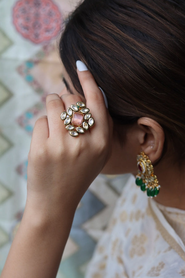 Sabita Free Sized, Adjustable Gold Plated Kundan Ring